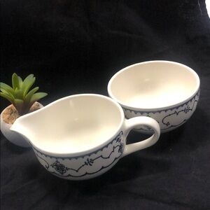 Sugar & Creamer Set DUTCH FLORAL Blue on White unmarked NO CHIPS EUC